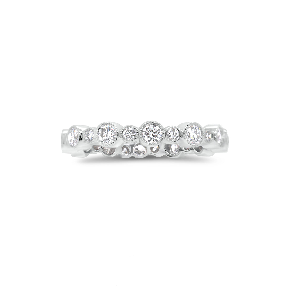 Diamond Eternity Band with Milgrain  - 18K gold weighing 2.41 grams  - 24 round diamonds totaling 0.86 carats