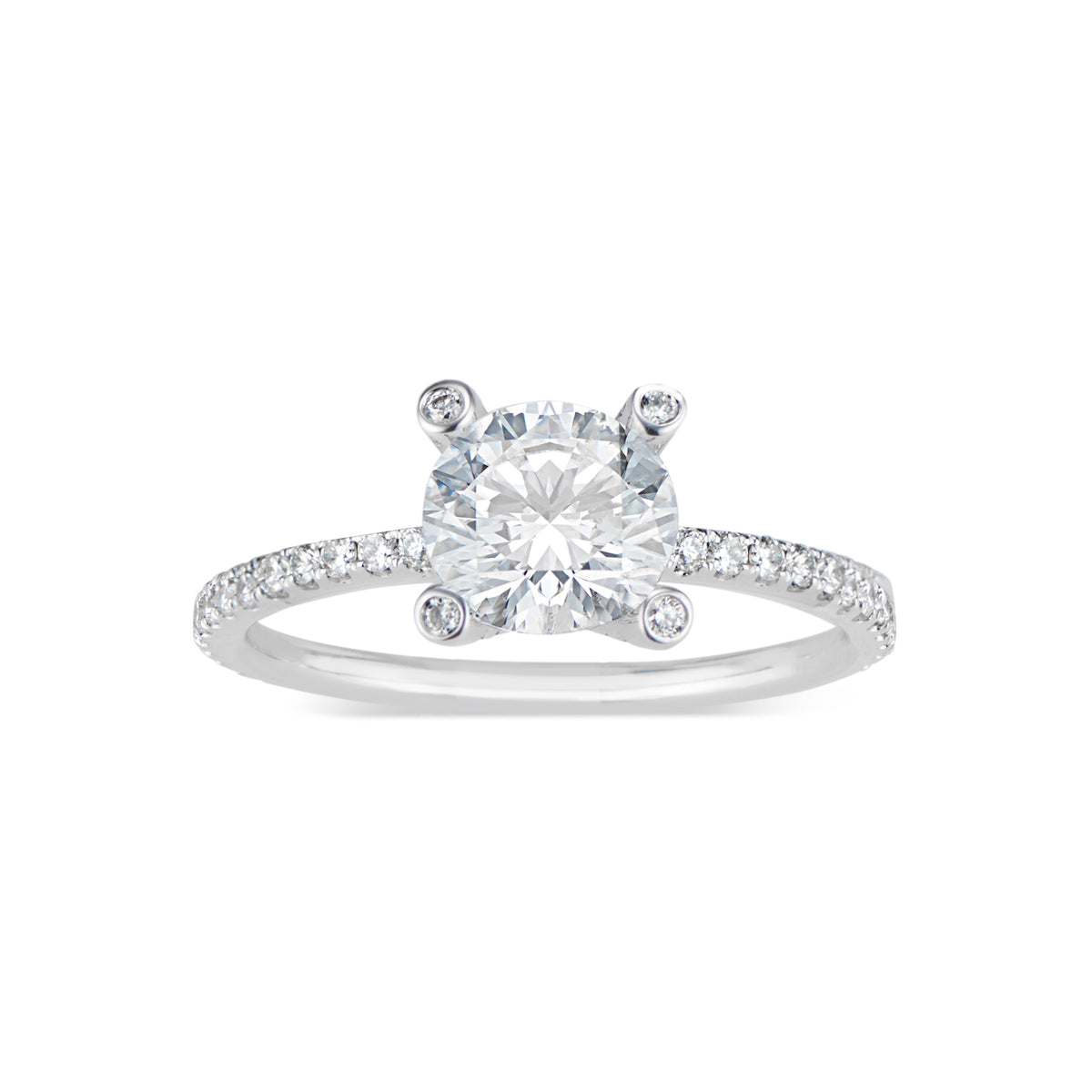 Round Diamond Engagement Ring with Diamond Prongs  -18K weighting 2.01 GR  - 52 round diamonds totaling 0.38 carats