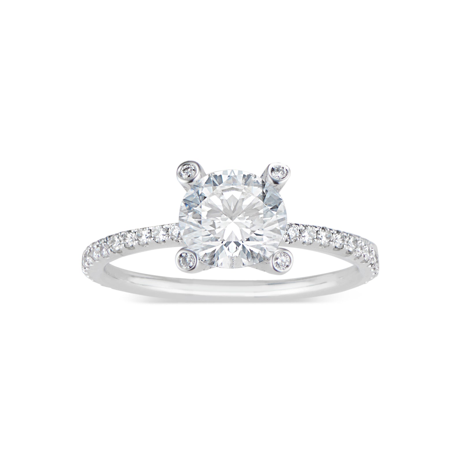 Round Diamond Engagement Ring with Diamond Prongs  -18K weighting 2.01 GR  - 52 round diamonds totaling 0.38 carats