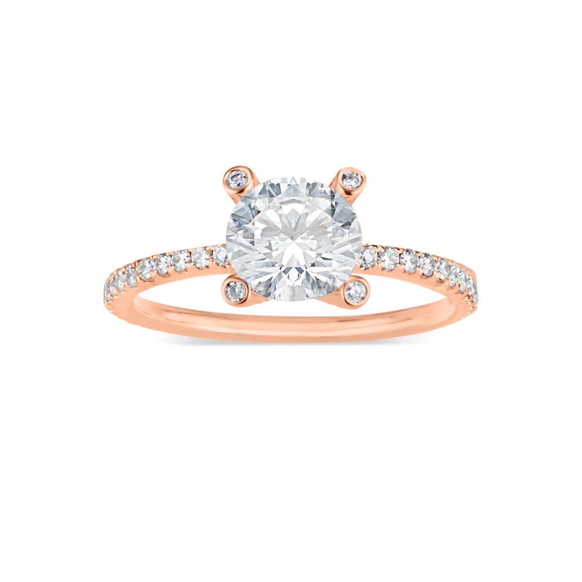 Round Diamond Engagement Ring with Diamond Prongs  -18K weighting 2.01 GR  - 52 round diamonds totaling 0.38 carats