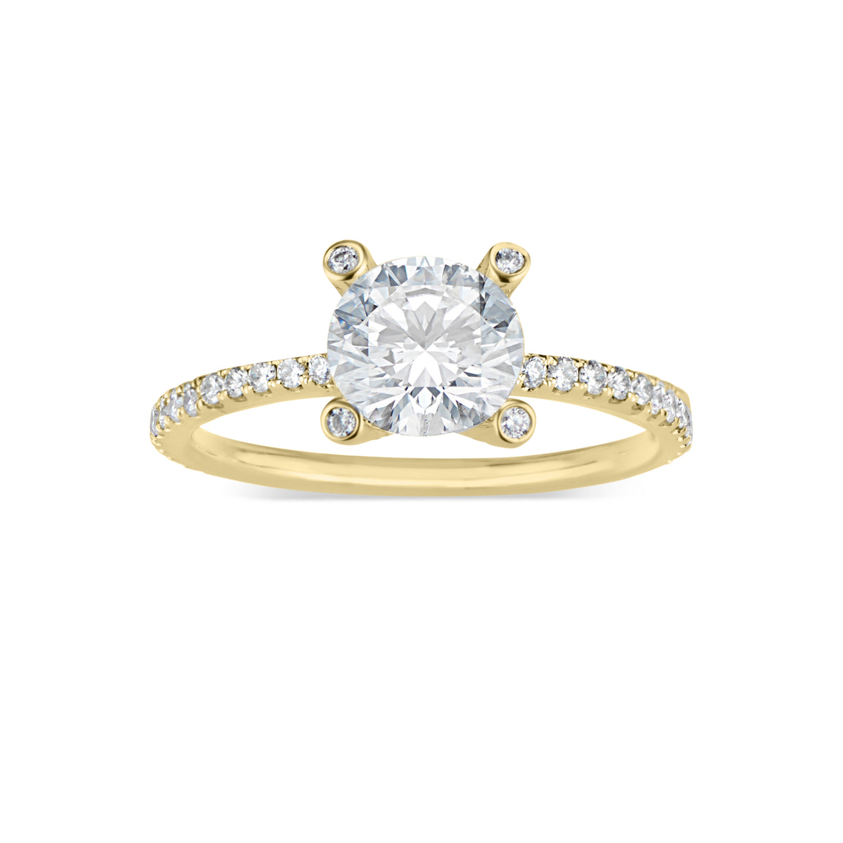 Round Diamond Engagement Ring with Diamond Prongs  -18K weighting 2.01 GR  - 52 round diamonds totaling 0.38 carats