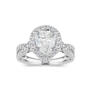 Pear Halo Diamond Engagement Ring with Twisted Shank  -18K weighting 5.70 GR  - 47 round diamonds totaling 0.72 carats