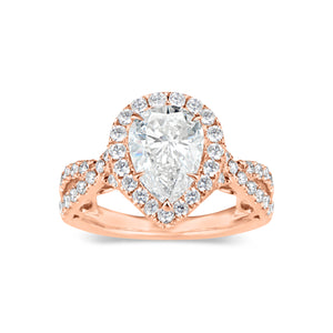 Pear Halo Diamond Engagement Ring with Twisted Shank  -18K weighting 5.70 GR  - 47 round diamonds totaling 0.72 carats