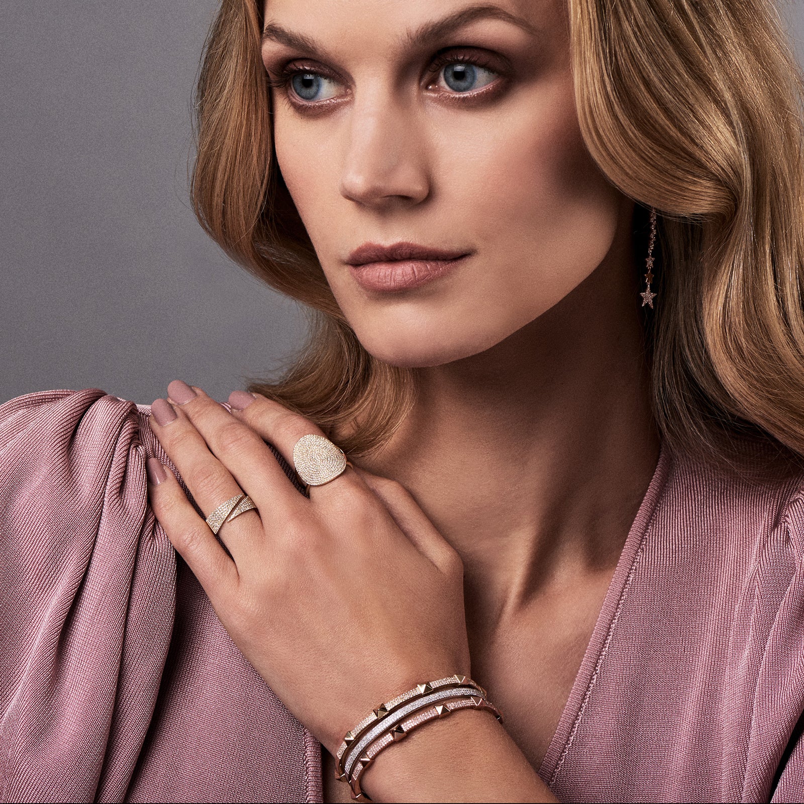 Pave Diamond Wide Coil Ring  - 14K gold weighing 3.31 grams  - 178 round diamonds totaling 0.42 carats