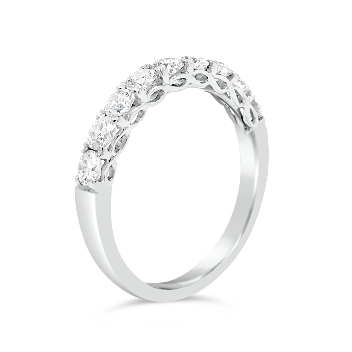 9 stone diamond wedding band -18k gold weighing 3.07 grams   -9 round diamonds weighing .77 carats 
