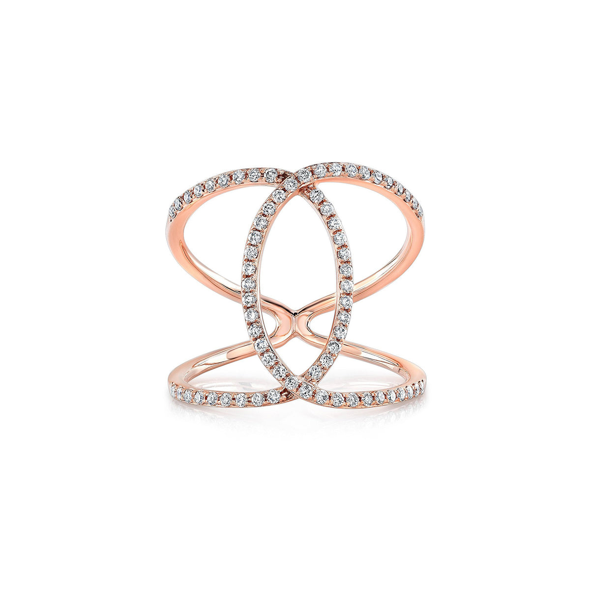 Open Criss Cross Ring  - 14kt gold weighing 2.30 grams  - 68 round diamonds -.36cts