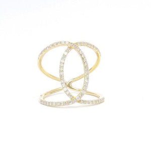 Open Criss Cross Ring  - 14kt gold weighing 2.30 grams  - 68 round diamonds -.36cts