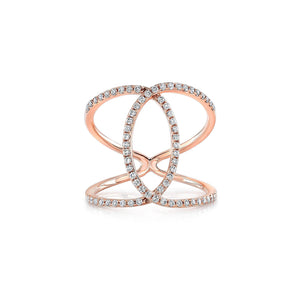 Open Criss Cross Ring  - 14kt gold weighing 2.30 grams  - 68 round diamonds -.36cts