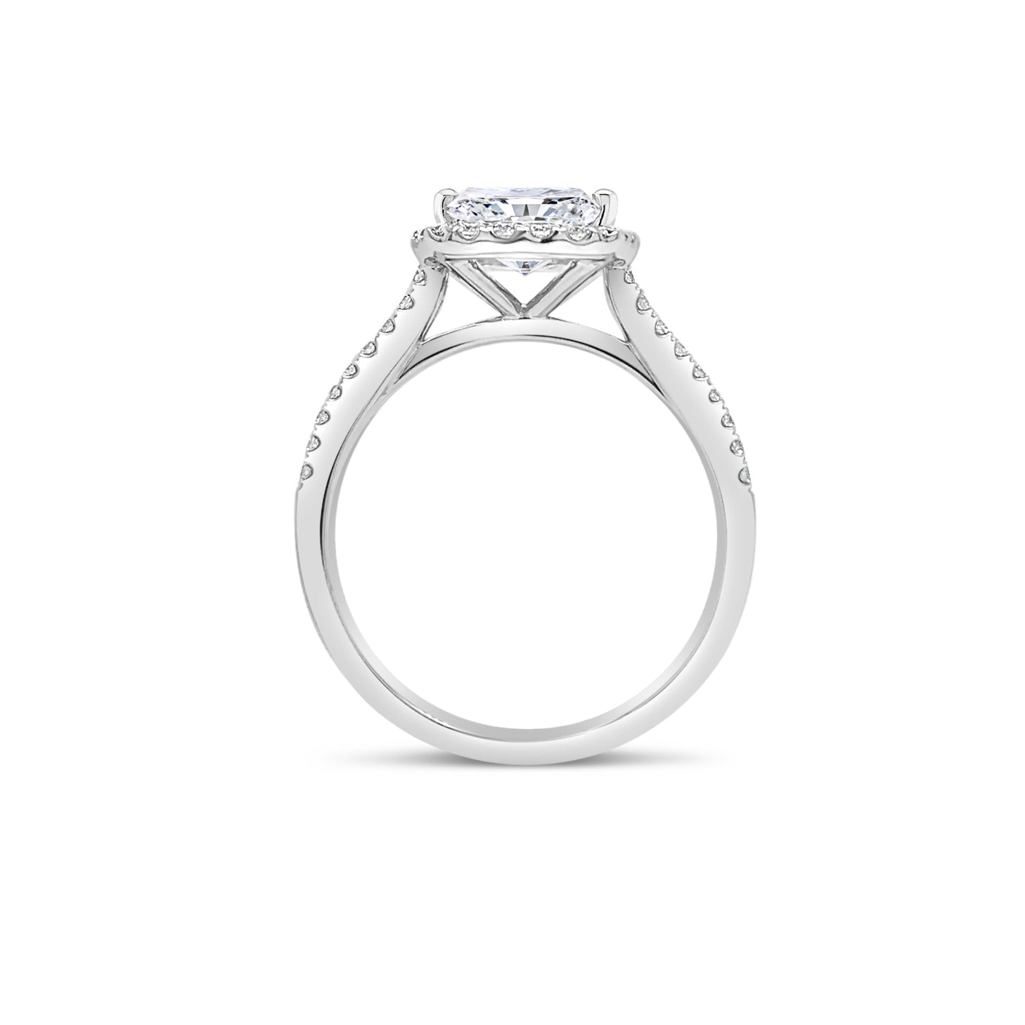 Cushion Halo Diamond Engagement Ring with Split Shank  -18K weighting 4.45 GR  - 56 round diamonds totaling 0.45 carats