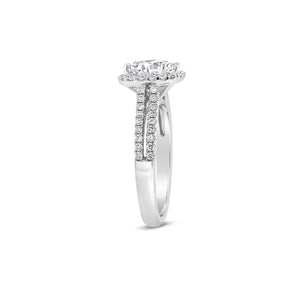 Cushion Halo Diamond Engagement Ring with Split Shank  -18K weighting 4.45 GR  - 56 round diamonds totaling 0.45 carats