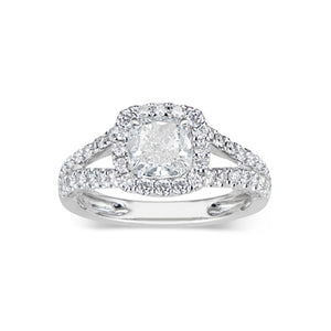 Cushion Halo Diamond Engagement Ring with Split Shank  -18K weighting 4.31 GR   - 106 round diamonds totaling 0.83 carats