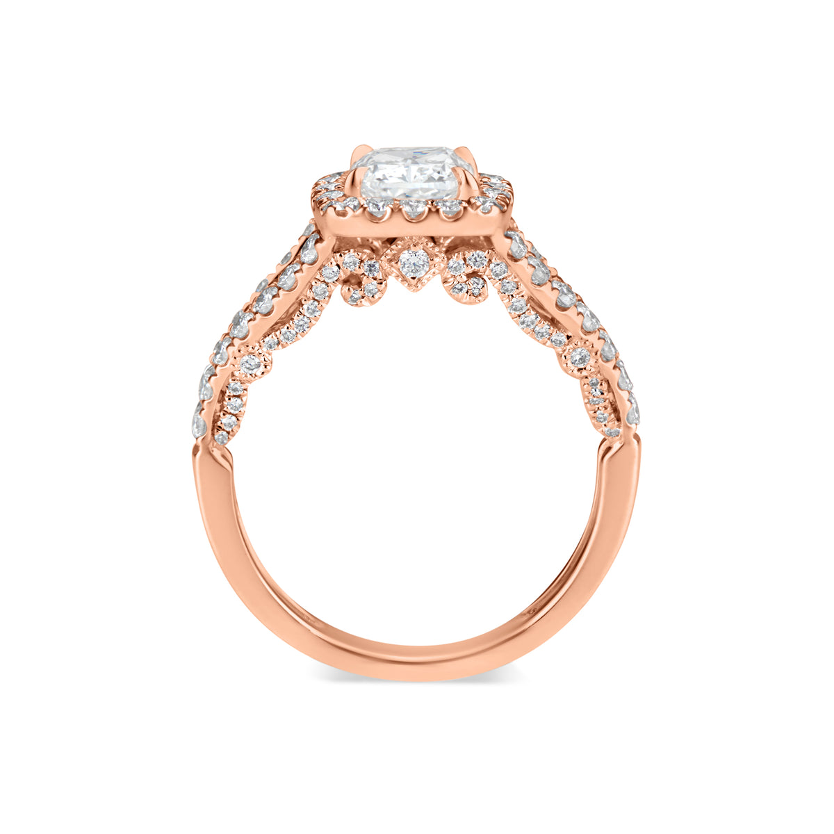 Cushion Halo Diamond Engagement Ring with Split Shank  -18K weighting 4.31 GR   - 106 round diamonds totaling 0.83 carats