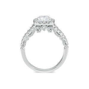 Cushion Halo Diamond Engagement Ring with Split Shank  -18K weighting 4.31 GR   - 106 round diamonds totaling 0.83 carats