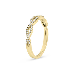 Petite Diamond Infinity Ring  -14k gold weighing 1.89 grams  -63 round four prong-set diamonds weighing 0.18 carats 