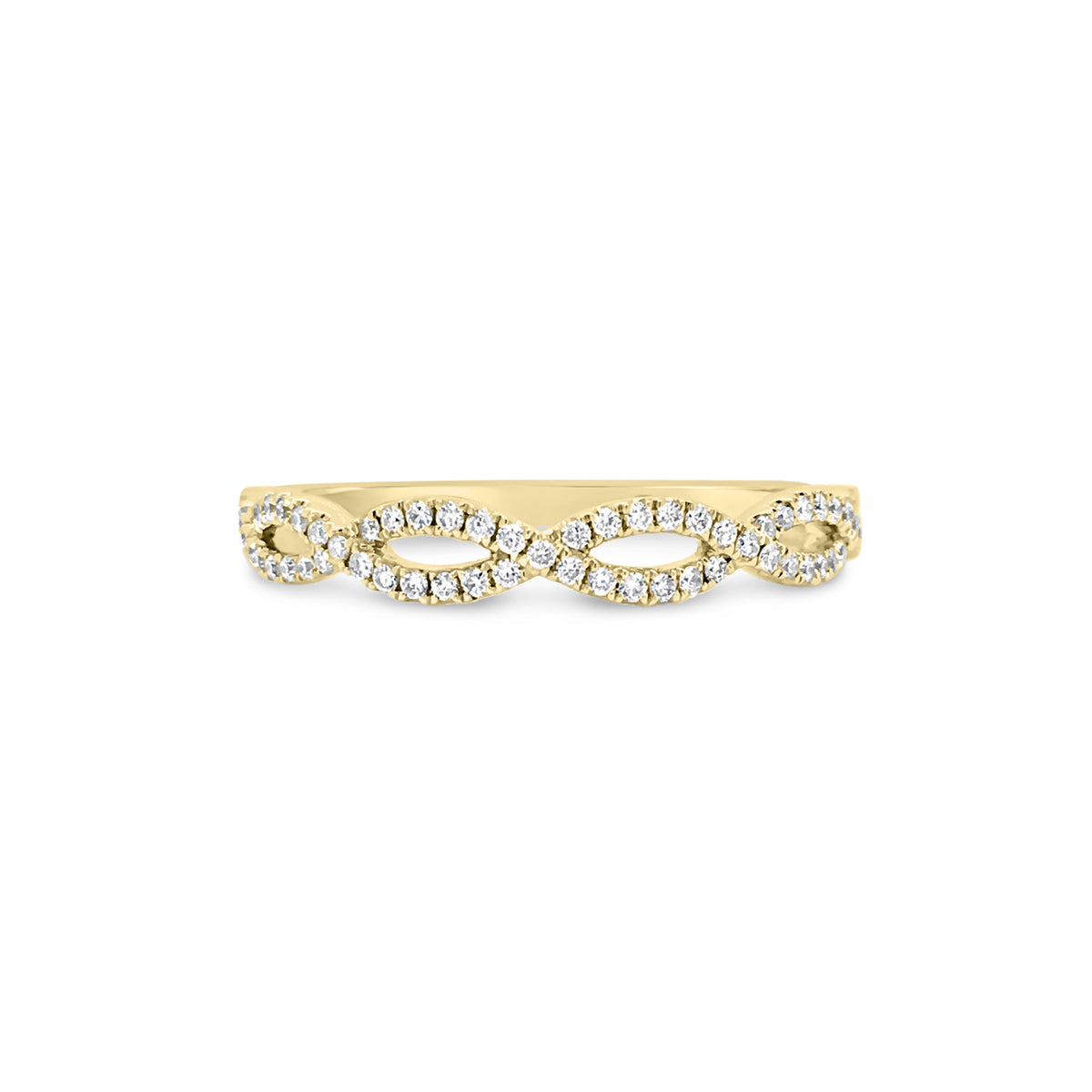 Petite Diamond Infinity Ring  -14k gold weighing 1.89 grams  -63 round four prong-set diamonds weighing 0.18 carats 