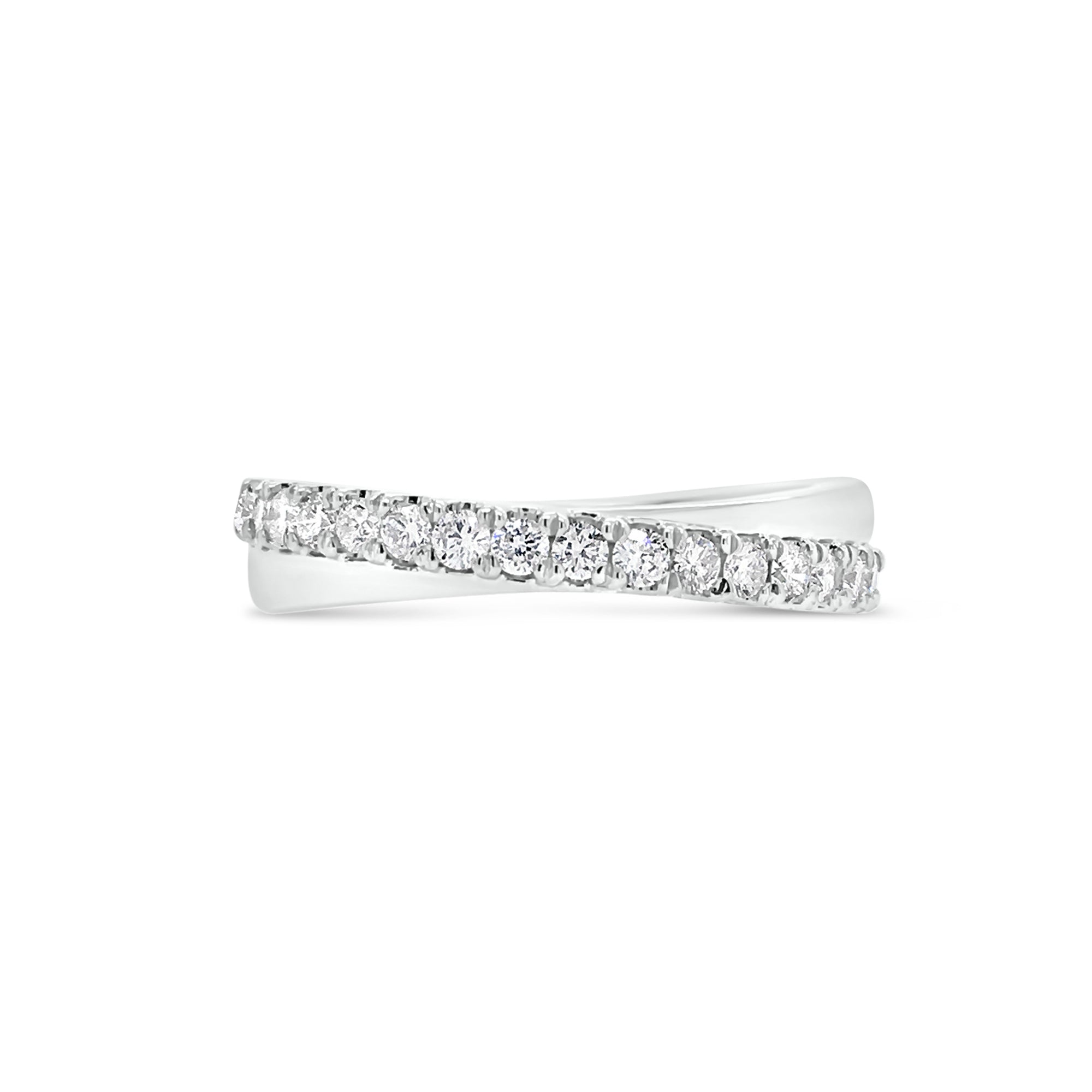 Diamond & gold crossover wedding band -14k gold weighing 3.60 grams  -25 round diamonds .54 carats
