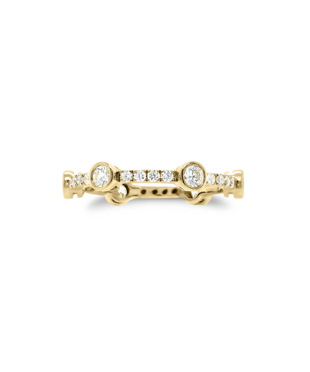 Diamond Bezels Stackable Ring  - 14K gold weighing 1.90 grams  - 30 round diamonds totaling 0.76 carats