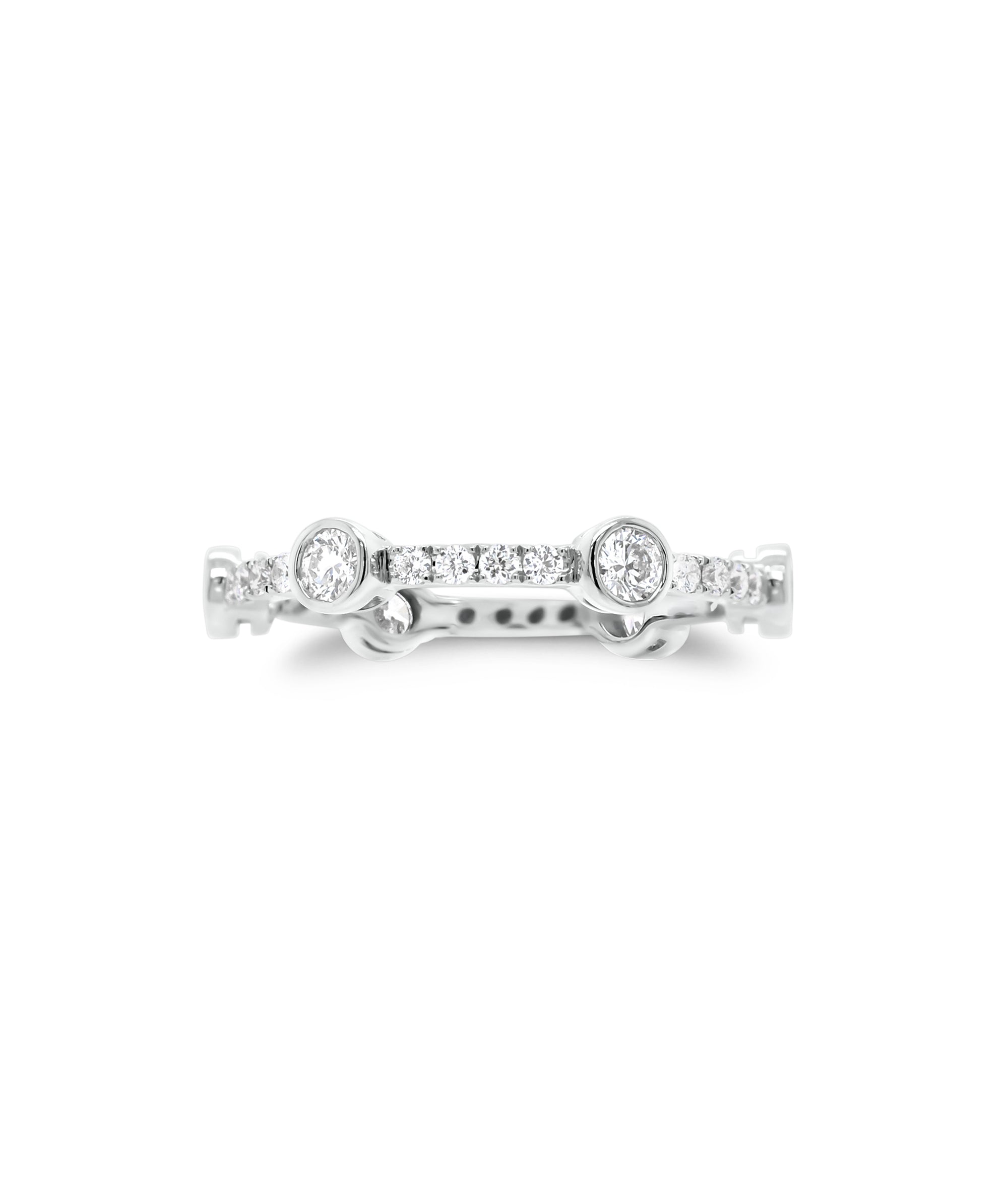 Diamond Bezels Stackable Ring  - 14K gold weighing 1.90 grams  - 30 round diamonds totaling 0.76 carats
