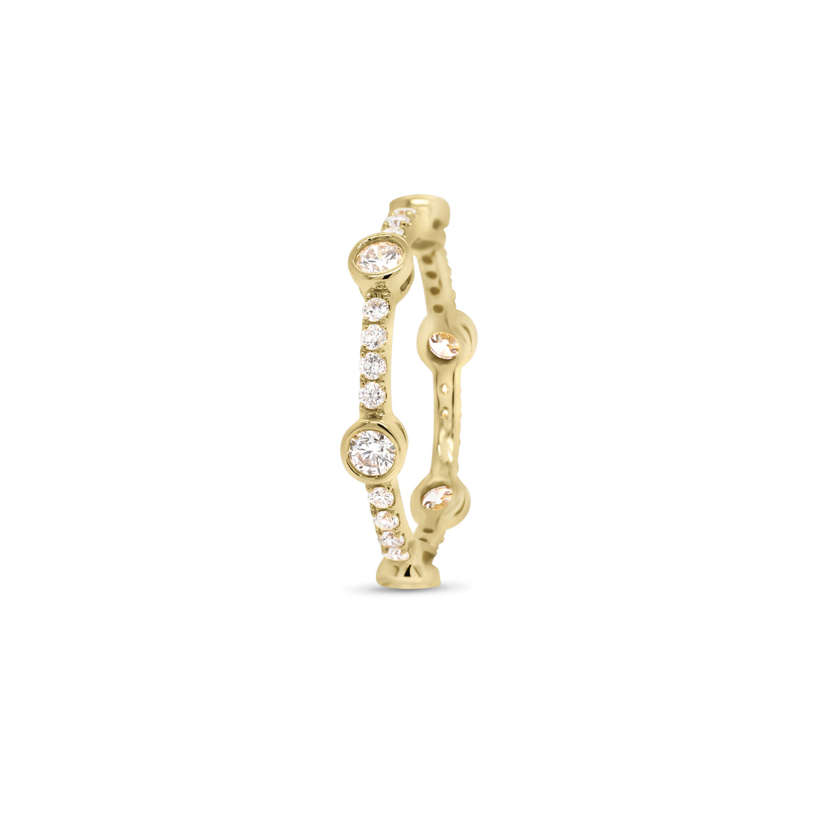 Diamond Bezels Stackable Ring  - 14K gold weighing 1.90 grams  - 30 round diamonds totaling 0.76 carats