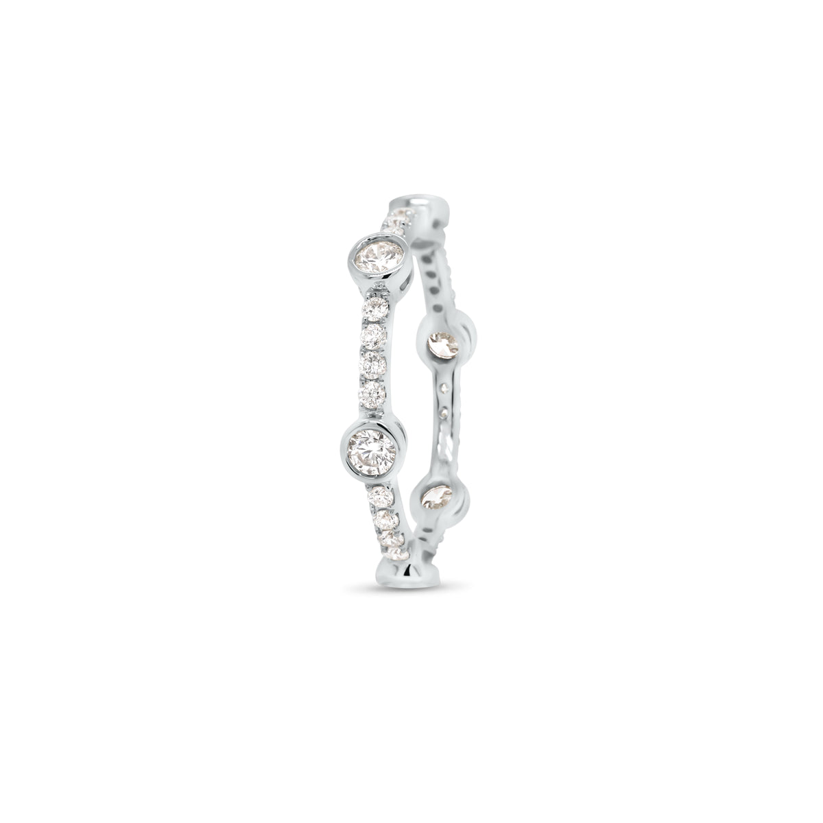Diamond Bezels Stackable Ring  - 14K gold weighing 1.90 grams  - 30 round diamonds totaling 0.76 carats
