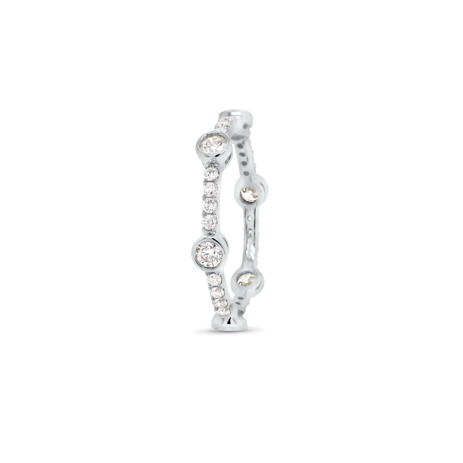 Diamond Bezels Stackable Ring  - 14K gold weighing 1.90 grams  - 30 round diamonds totaling 0.76 carats