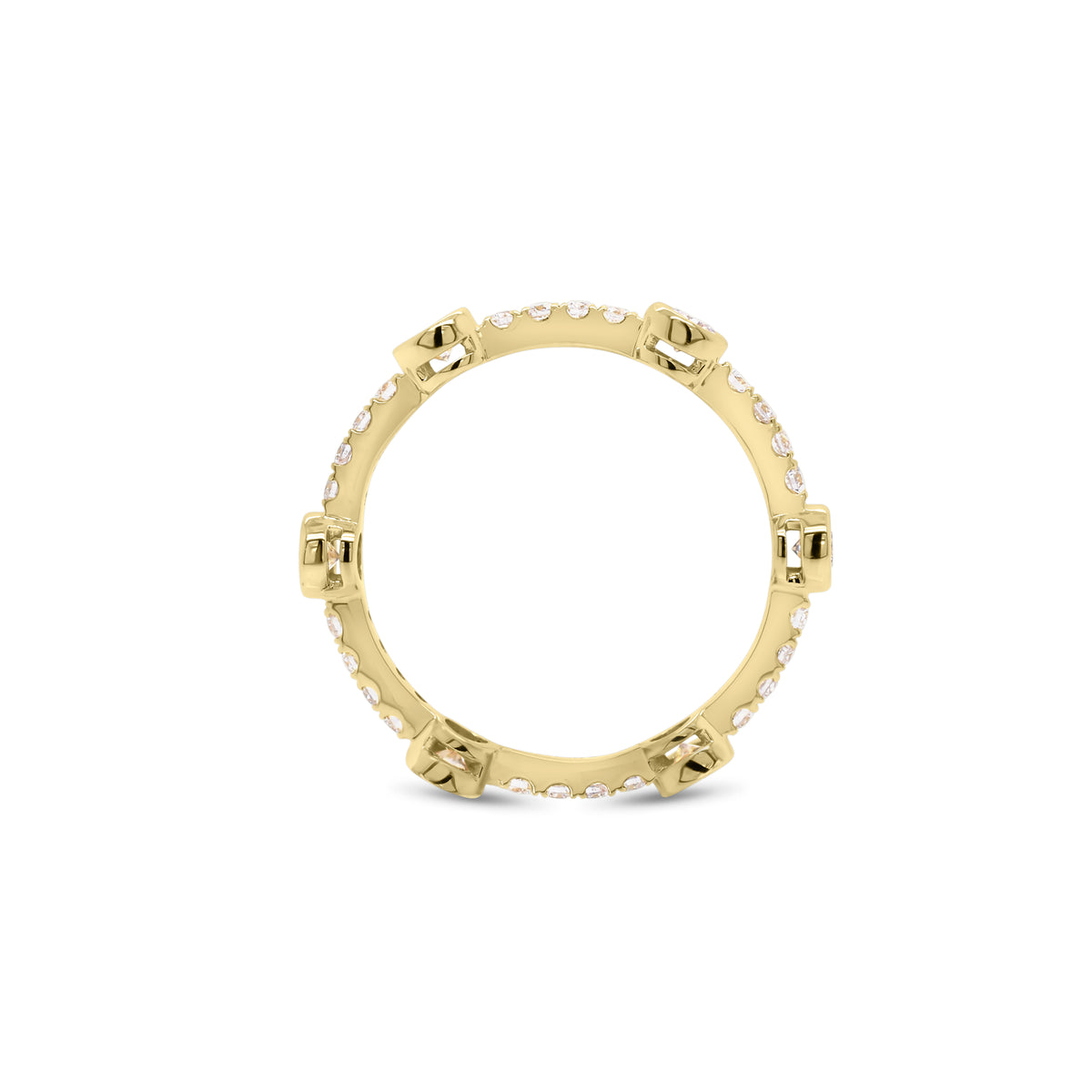 Diamond Bezels Stackable Ring  - 14K gold weighing 1.90 grams  - 30 round diamonds totaling 0.76 carats