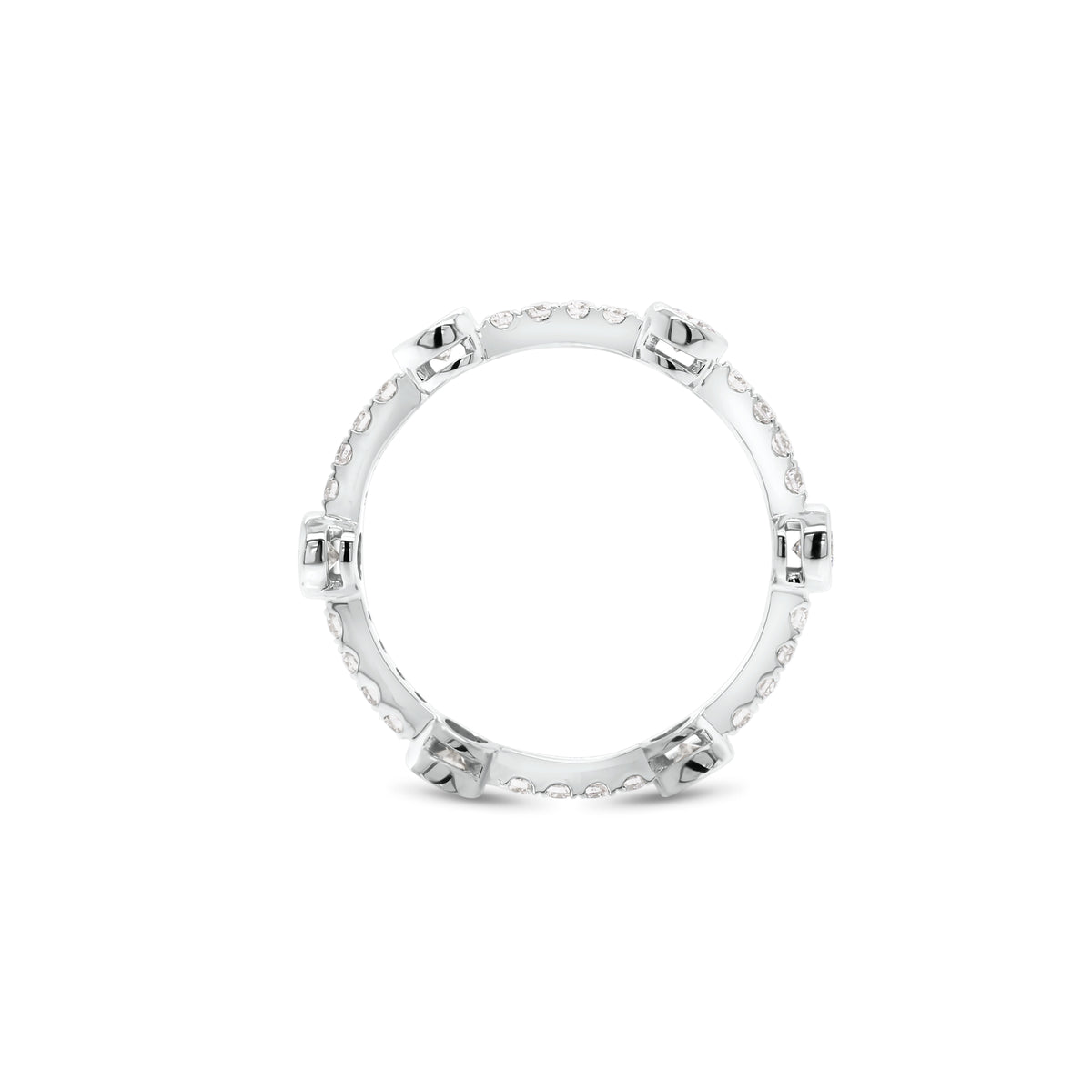 Diamond Bezels Stackable Ring  - 14K gold weighing 1.90 grams  - 30 round diamonds totaling 0.76 carats