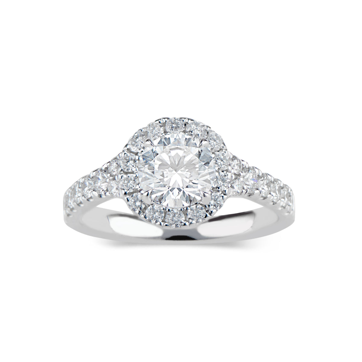 Round Halo Diamond Engagement Ring  -18K weighting 3.94 GR  - 28 round diamonds totaling 0.69 carats