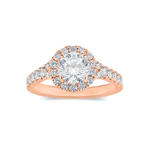 Round Halo Diamond Engagement Ring  -18K weighting 3.94 GR  - 28 round diamonds totaling 0.69 carats
