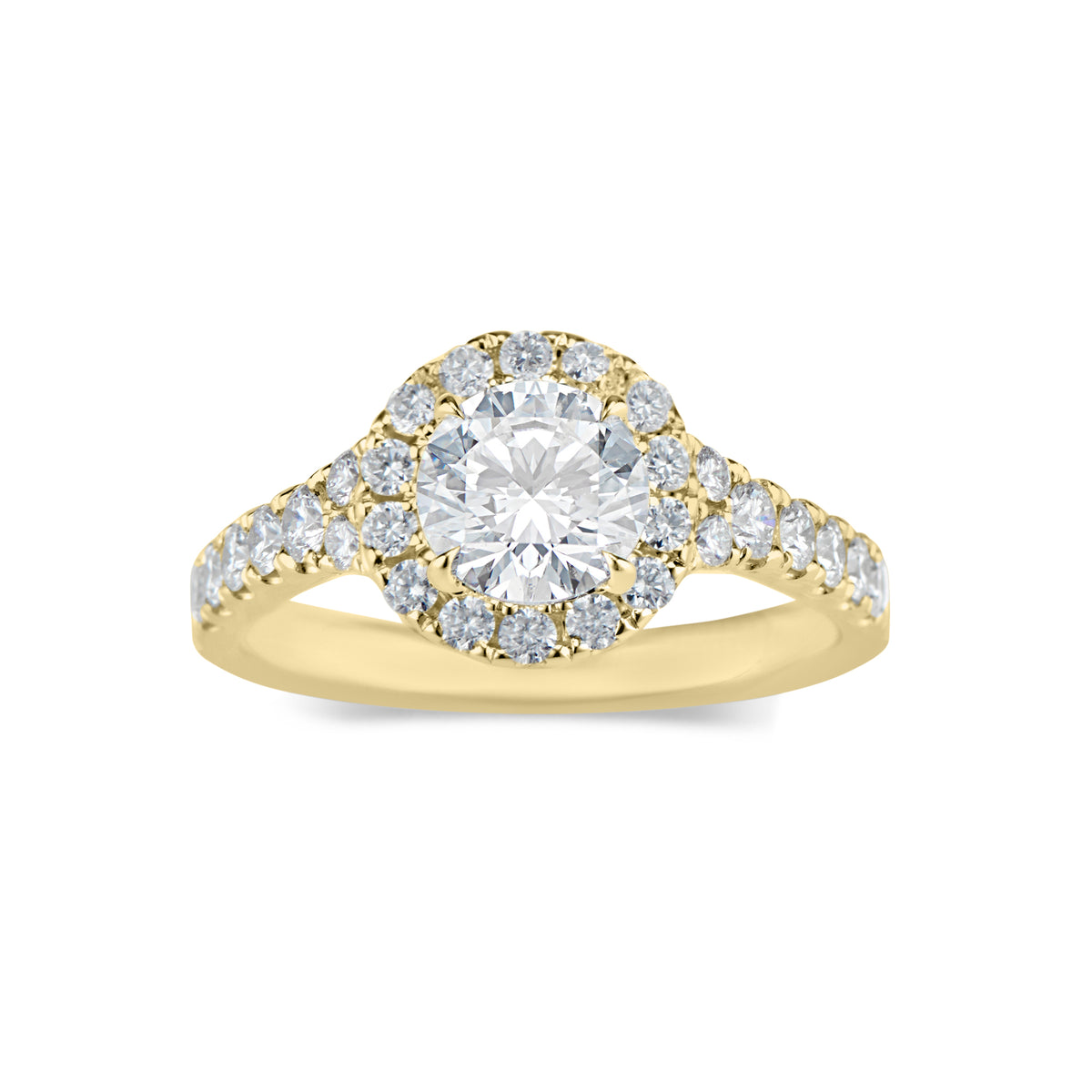 Round Halo Diamond Engagement Ring  -18K weighting 3.94 GR  - 28 round diamonds totaling 0.69 carats