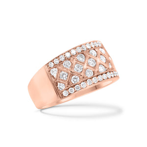 Diamond Trellis Pattern Fashion Ring  - 18K gold weighing 7.36 grams  - 59 round diamonds totaling 0.98 carats
