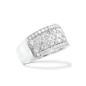Diamond Trellis Pattern Fashion Ring  - 18K gold weighing 7.36 grams  - 59 round diamonds totaling 0.98 carats