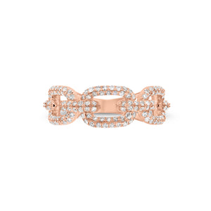 Diamond Wide Link Chain Ring  - 14K gold weighing 2.89 grams  - 158 round diamonds totaling 0.60 carats