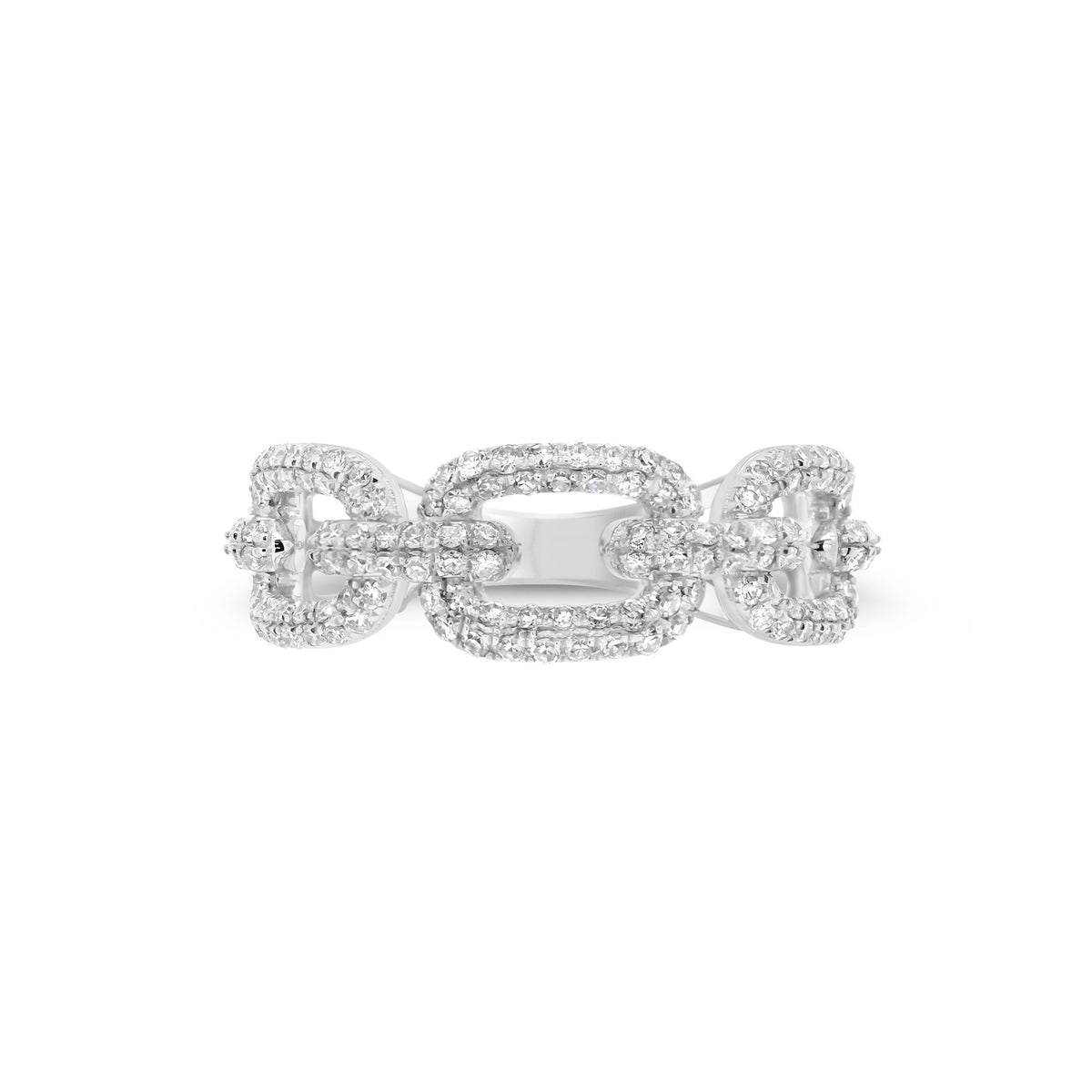Diamond Wide Link Chain Ring  - 14K gold weighing 2.89 grams  - 158 round diamonds totaling 0.60 carats