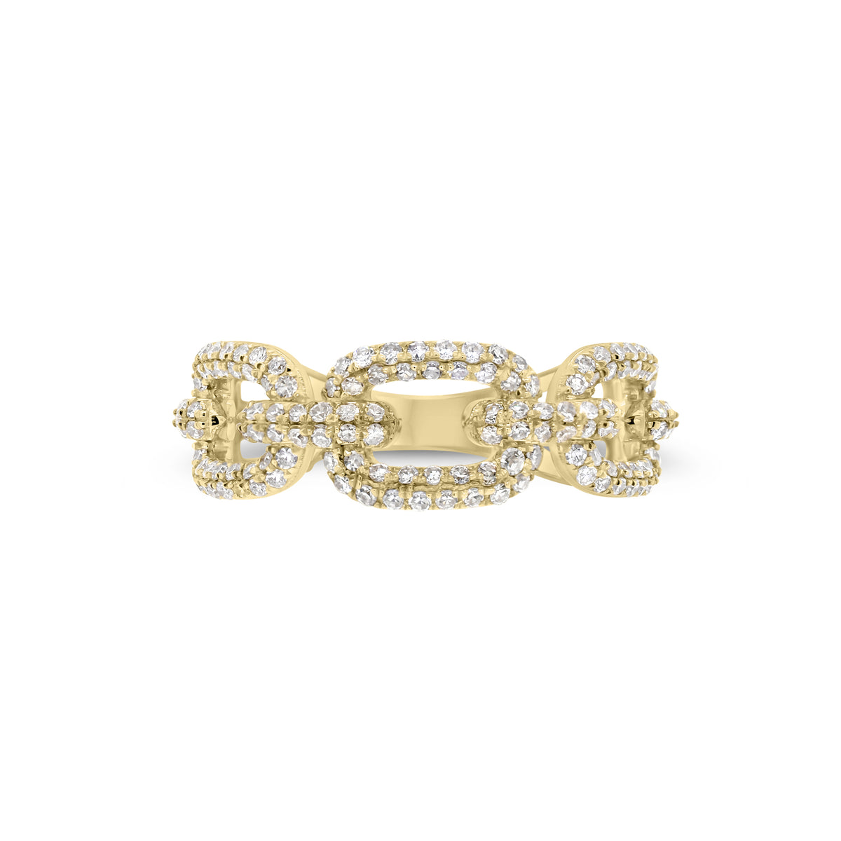 Diamond Wide Link Chain Ring  - 14K gold weighing 2.89 grams  - 158 round diamonds totaling 0.60 carats
