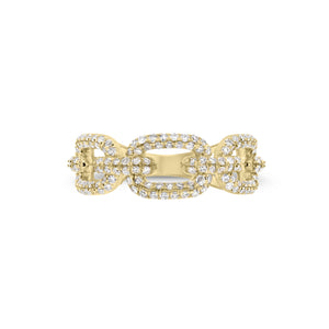 Diamond Wide Link Chain Ring  - 14K gold weighing 2.89 grams  - 158 round diamonds totaling 0.60 carats