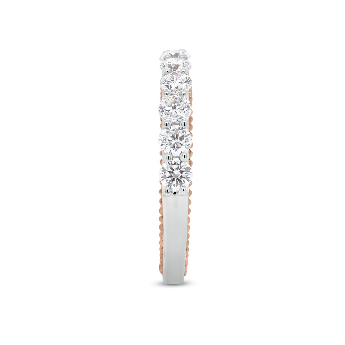 Diamond Two-Tone Gold Wedding Band - 18K gold weighing 2.65 grams  - 11 round diamonds totaling 1.0 carat