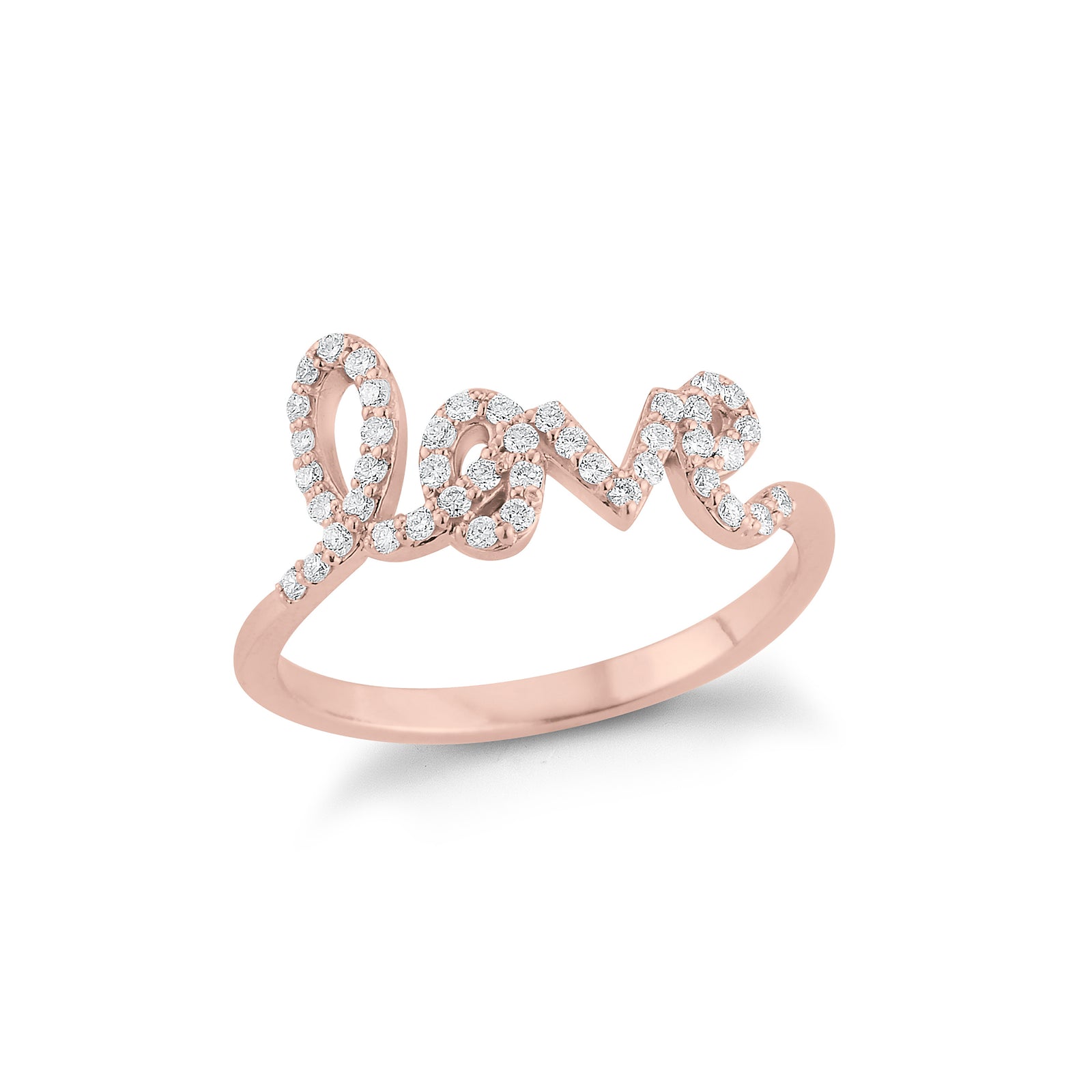 Diamond freestyle "Love" Ring  14k gold, 2.0 grams, 43 round prong set diamonds .23 carats.