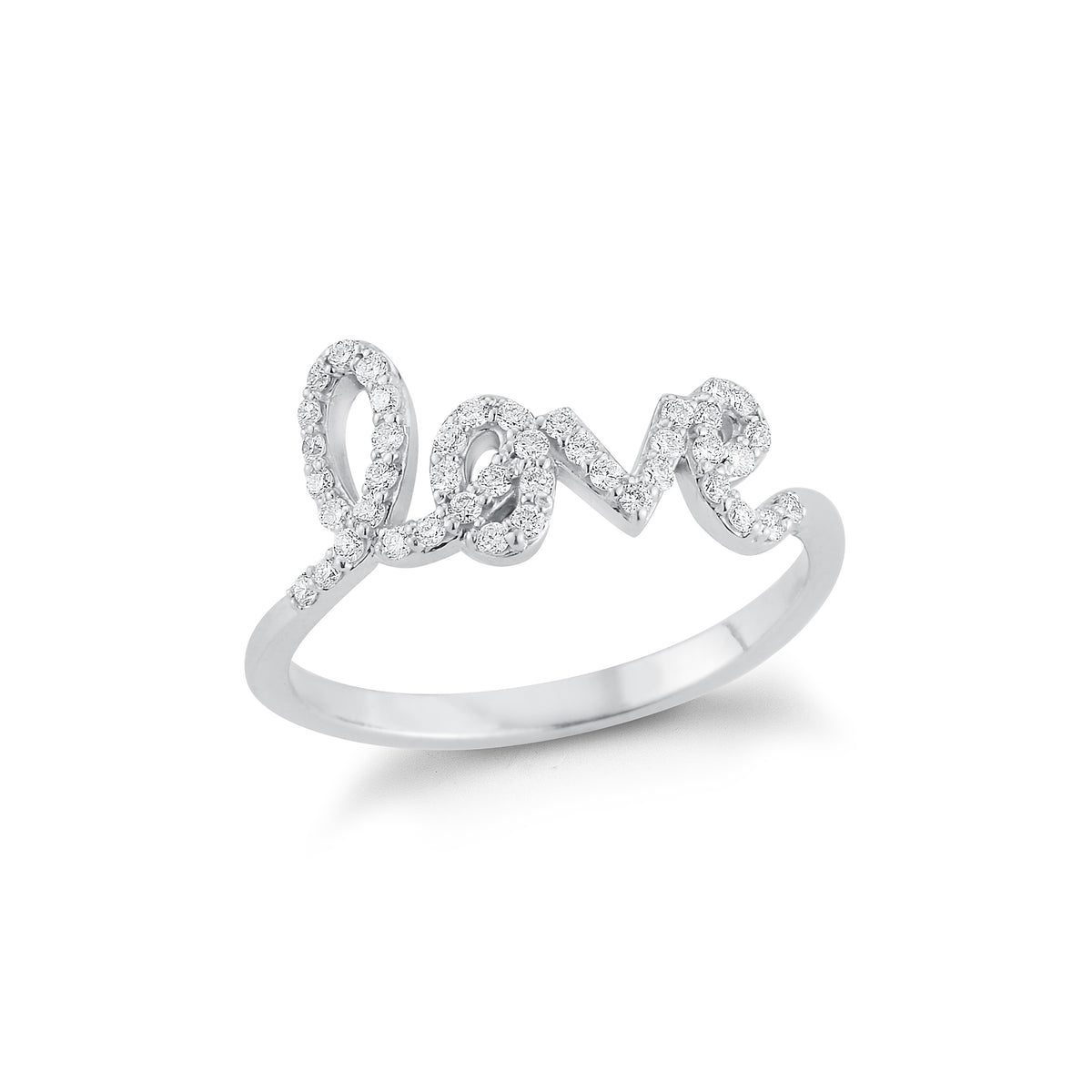 Diamond freestyle "Love" Ring  14k gold, 2.0 grams, 43 round prong set diamonds .23 carats.