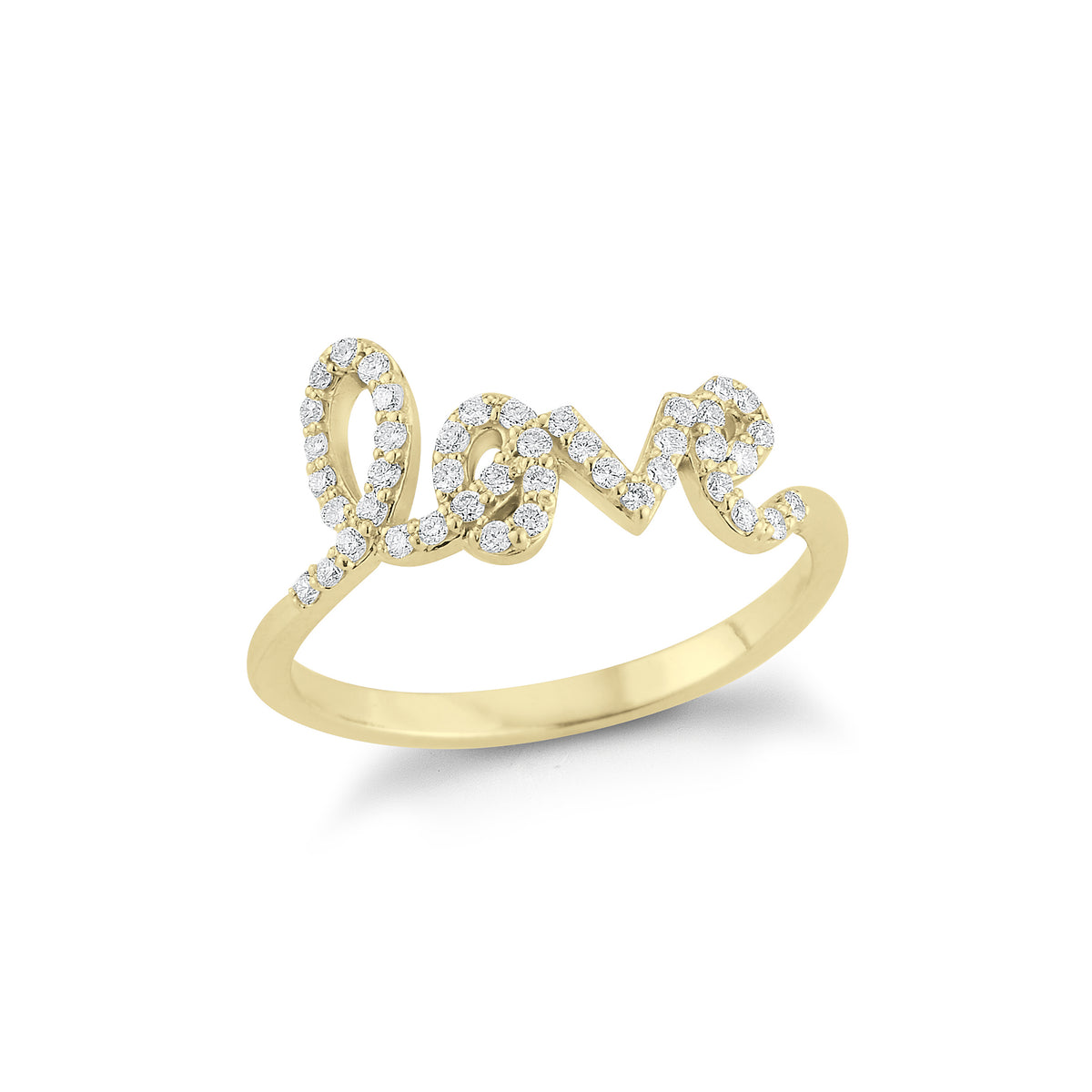 Diamond freestyle "Love" Ring  14k gold, 2.0 grams, 43 round prong set diamonds .23 carats.
