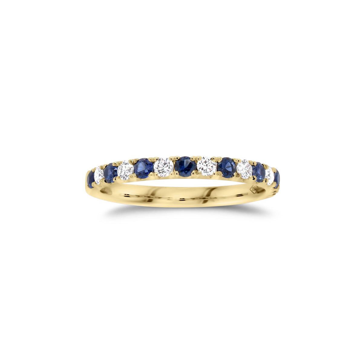 Sapphire & Diamond Band  - 18K gold weighing 2.0 grams  - 7 round diamonds totaling 0.22 carats  - 8 sapphires totaling 0.35 carats