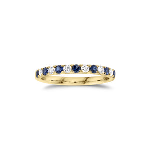 Sapphire & Diamond Band  - 18K gold weighing 2.0 grams  - 7 round diamonds totaling 0.22 carats  - 8 sapphires totaling 0.35 carats