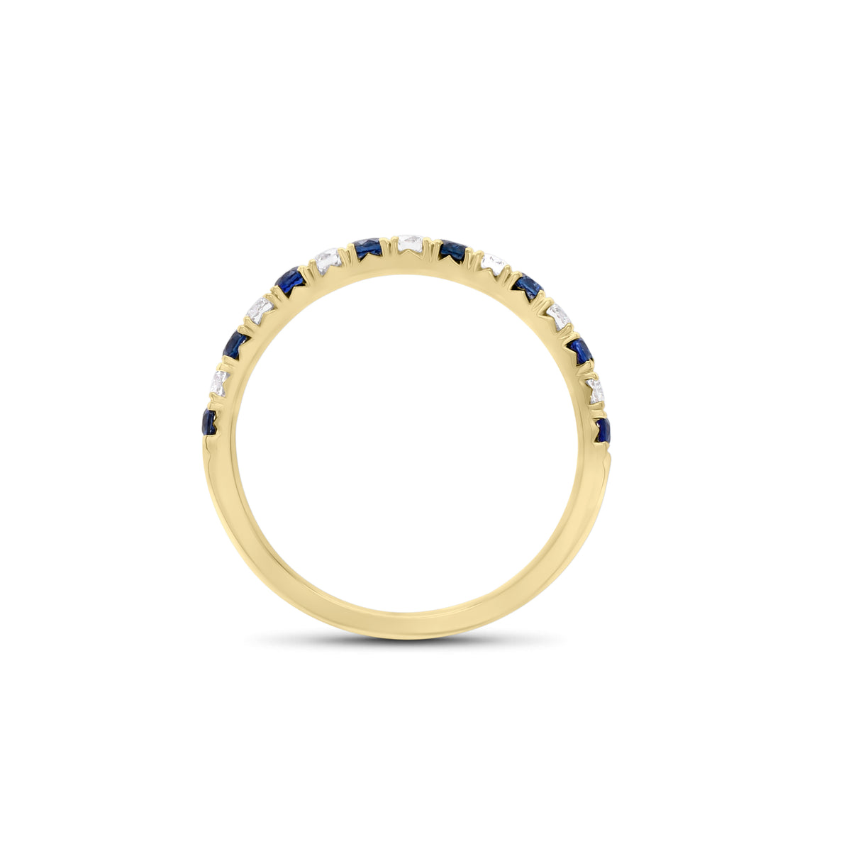 Sapphire & Diamond Band  - 18K gold weighing 2.0 grams  - 7 round diamonds totaling 0.22 carats  - 8 sapphires totaling 0.35 carats