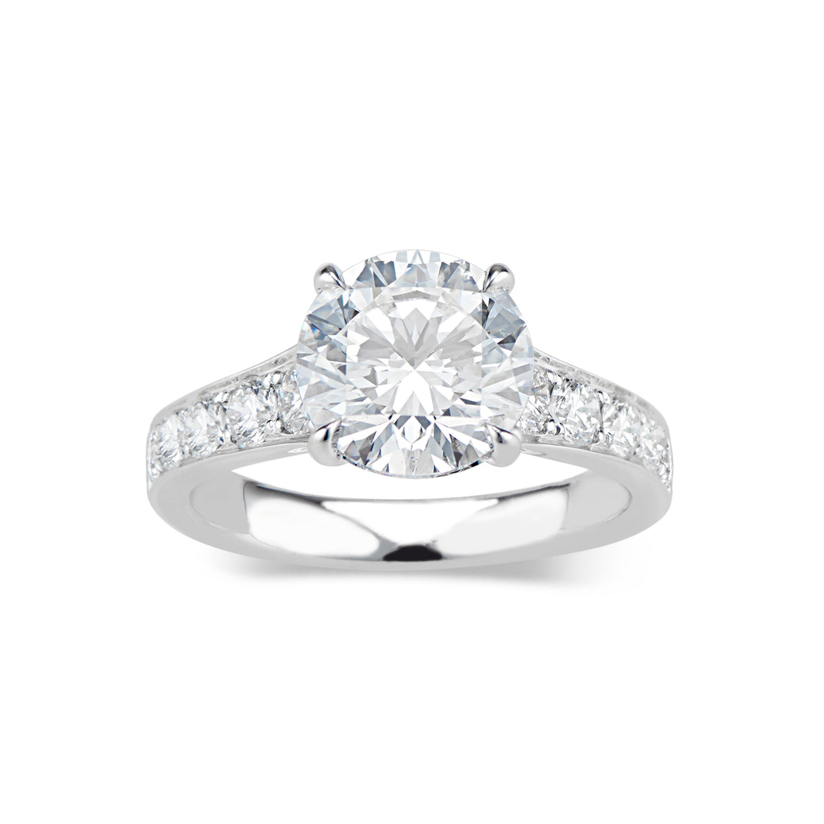 Round Diamond Engagement Ring with Diamond Shoulders  -18 K weighting 4.52 GR  - 10 round diamonds totaling 0.74 carats