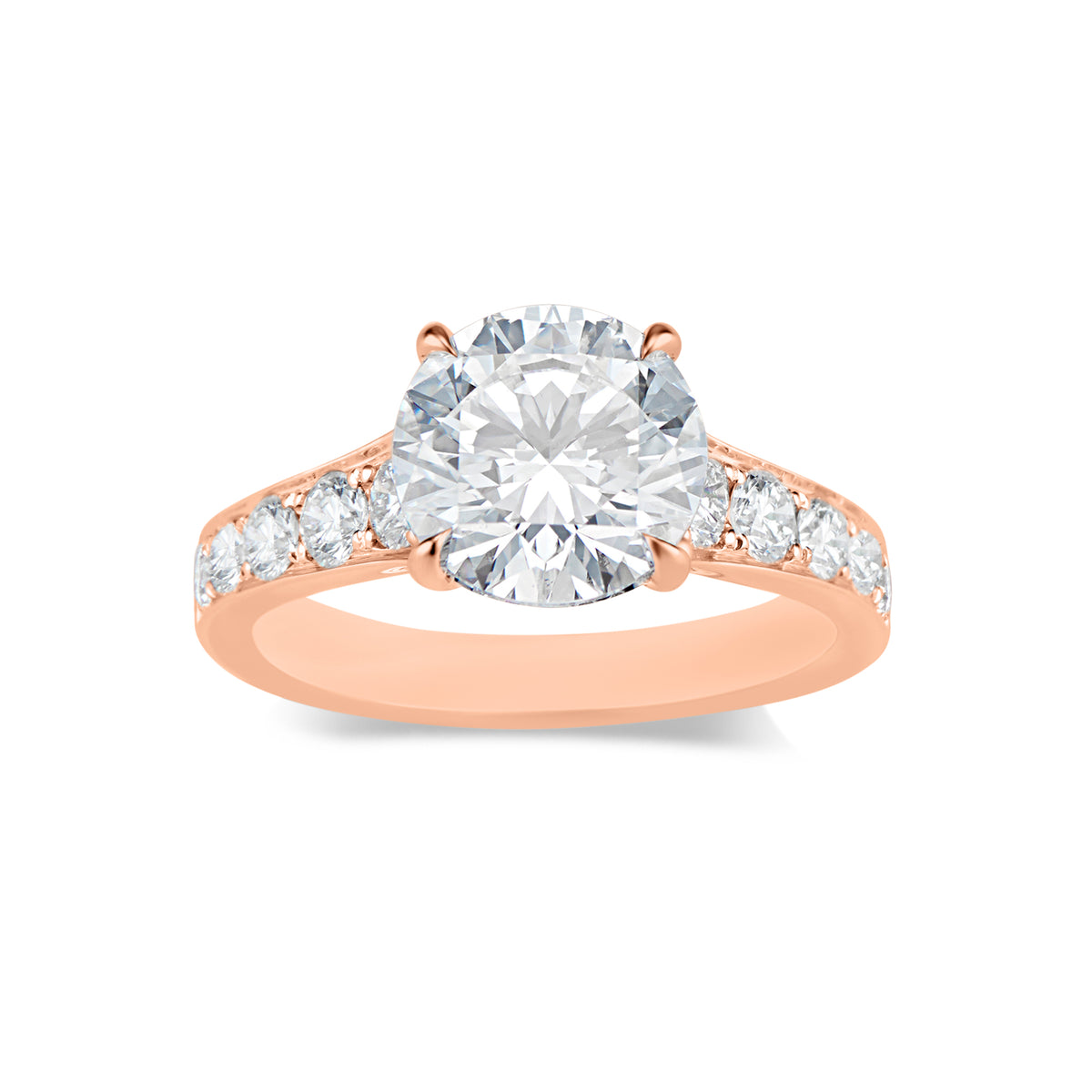 Round Diamond Engagement Ring with Diamond Shoulders  -18 K weighting 4.52 GR  - 10 round diamonds totaling 0.74 carats