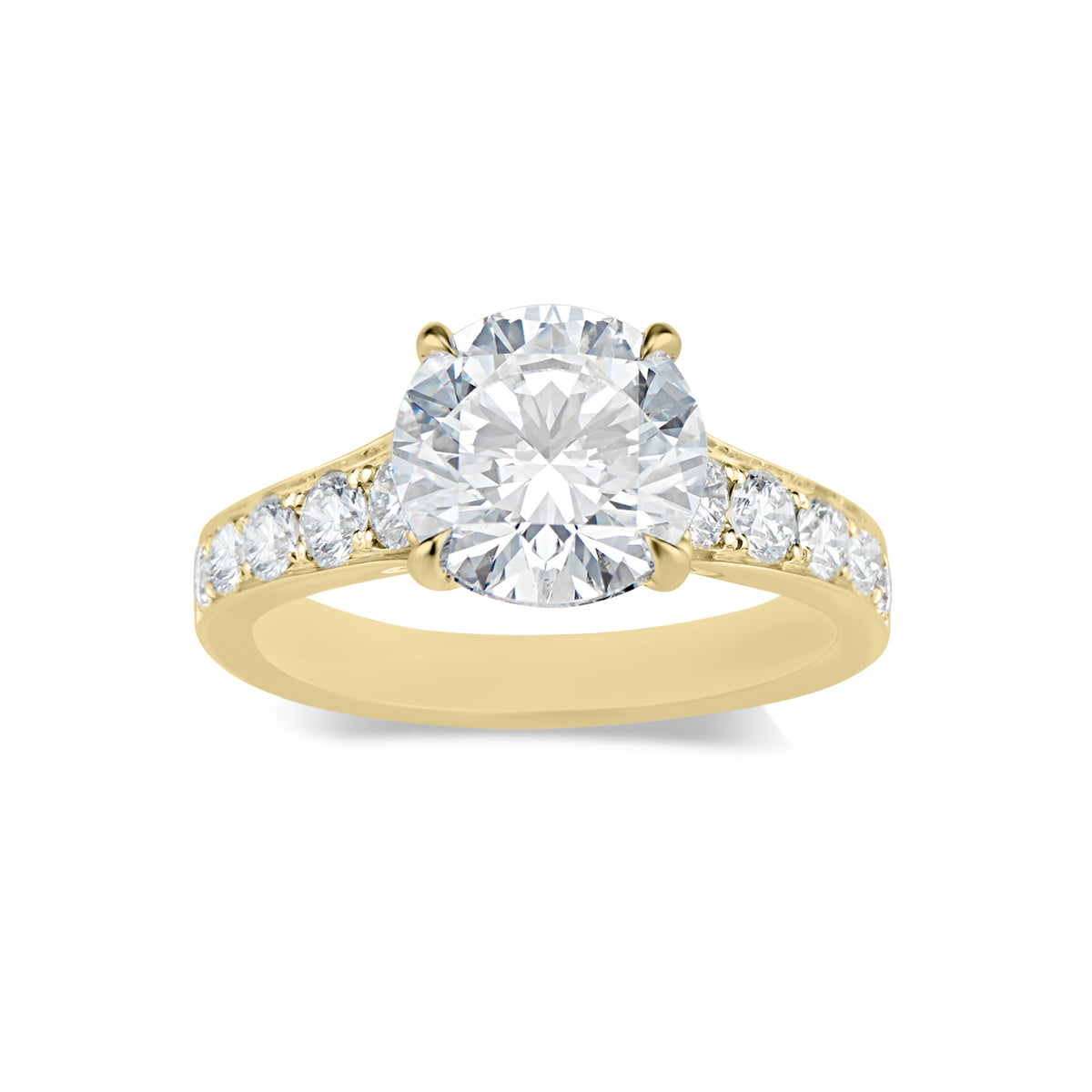 Round Diamond Engagement Ring with Diamond Shoulders  -18 K weighting 4.52 GR  - 10 round diamonds totaling 0.74 carats
