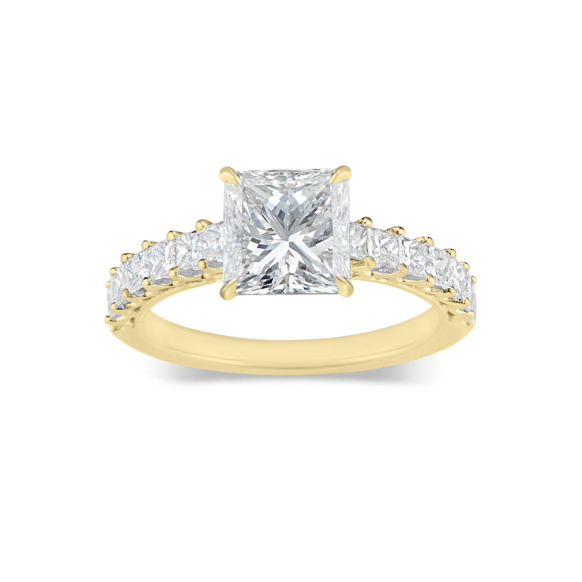 Princess-Cut Diamond Engagement Ring with Diamond Shank  -18K weighting 2.88 GR - 14 princess-cut diamonds totaling 0.80 carats
