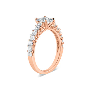 Princess-Cut Diamond Engagement Ring with Diamond Shank  -18K weighting 2.88 GR - 14 princess-cut diamonds totaling 0.80 carats