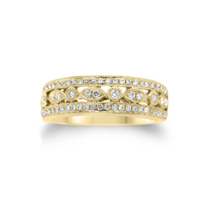 Diamond Shapes Two-Tone Ring  - 18K gold weighing 5.52 grams  - 72 round diamonds totaling 0.33 carats