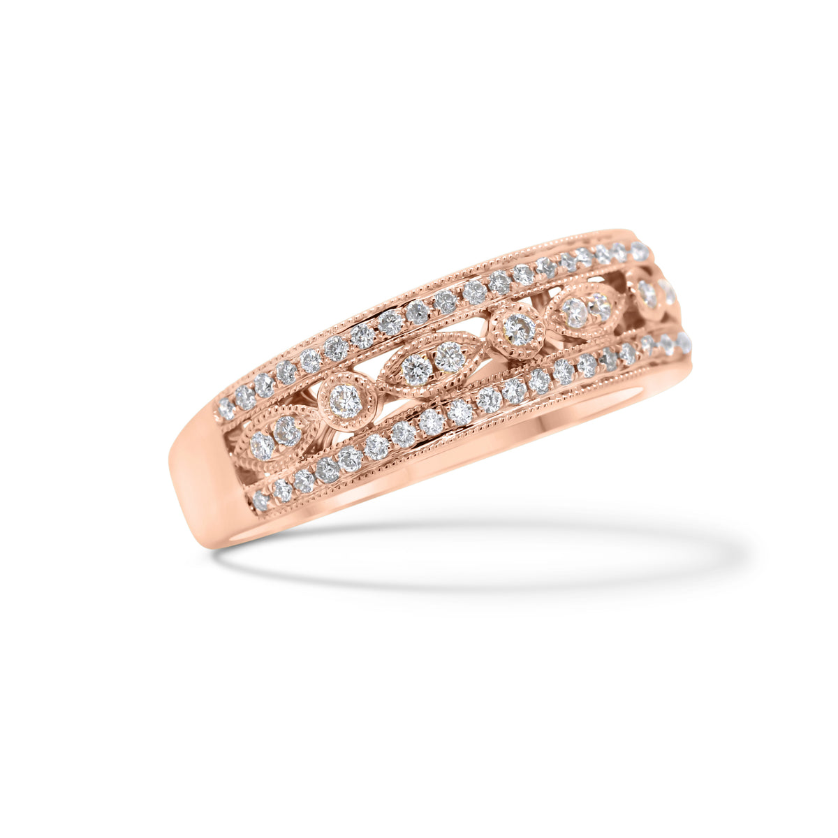 Diamond Shapes Two-Tone Ring  - 18K gold weighing 5.52 grams  - 72 round diamonds totaling 0.33 carats